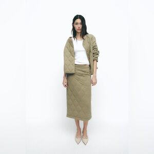 Zara Khaki Quilted Puffer Jacket